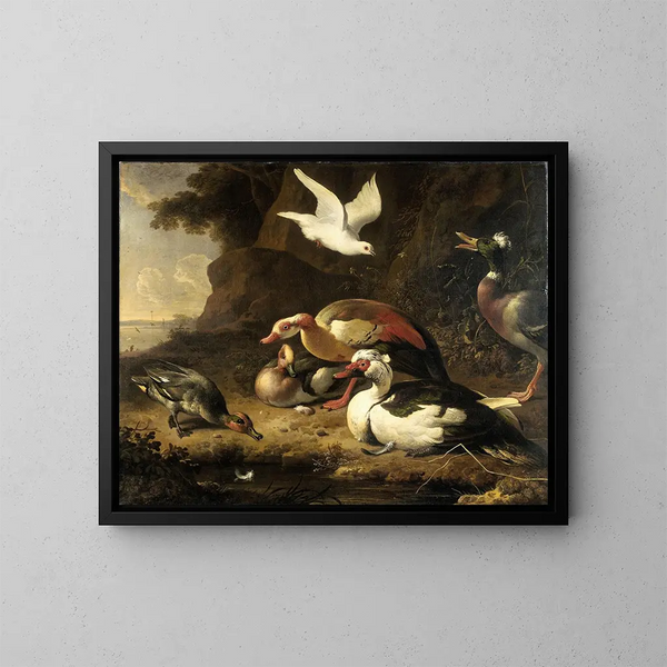 Eenden - Melchior d'Hondecoeter — ingelijst kunstwerk aan de muur