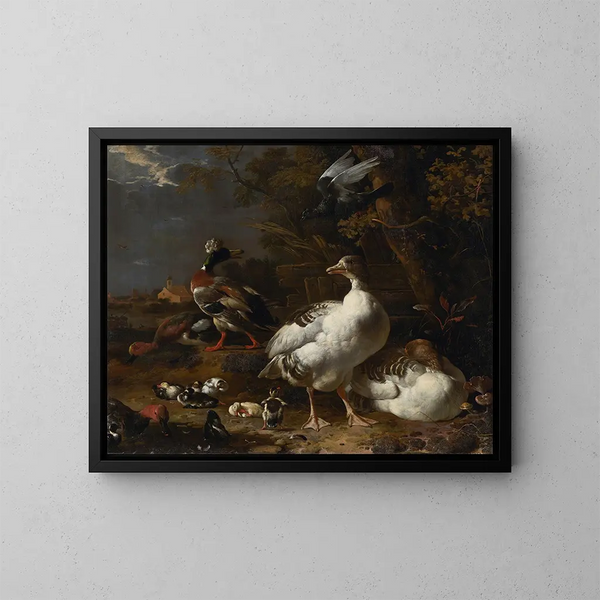 Eenden en eenden - Melchior d'Hondecoeter — ingelijst kunstwerk aan de muur