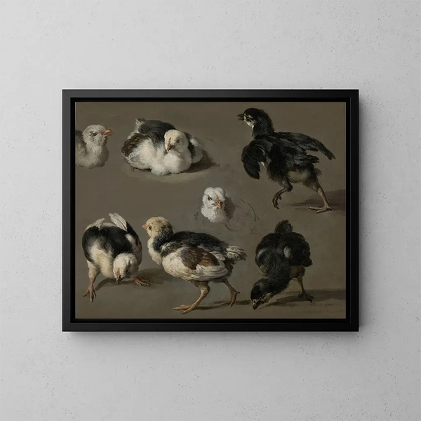 Sept kuikens - Melchior d'Hondecoeter — ingelijst kunstwerk aan de muur