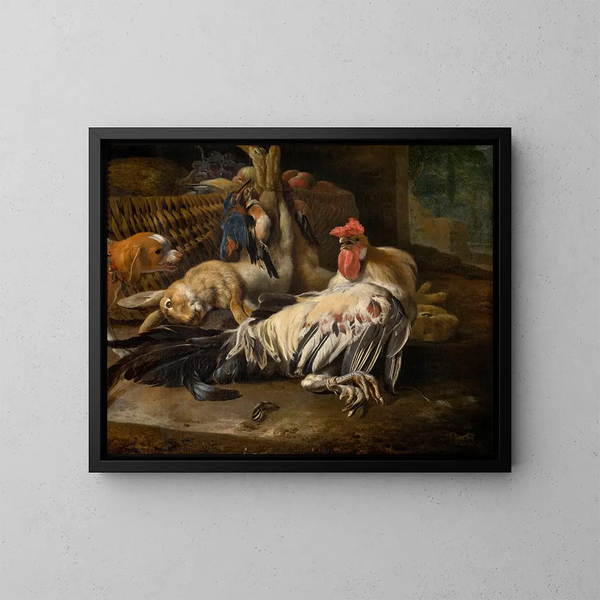 van een stilleven met een haan - Melchior d'Hondecoeter — ingelijst kunstwerk aan de muur