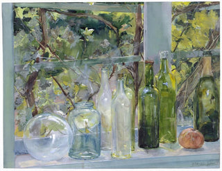 Menso Kamerlingh Onnes - Windowsill with Bottles a Glass Globe and an Apple.webp