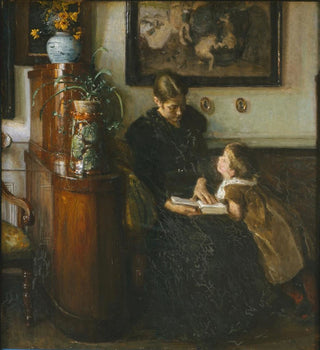 Mère doit lire l'artiste, sa femme et son enfant - Viggo Johansen