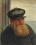 Een visser uit Skagen met de zee op de achtergrond - Michael Ancher — weergave van het kunstwerk