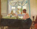 Lees van het licht door het raam - Michael Ancher — weergave van het kunstwerk
