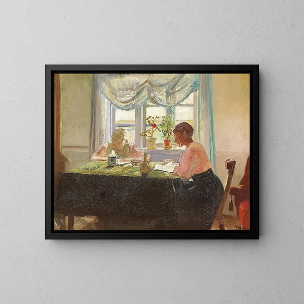 Lees van het licht door het raam - Michael Ancher — ingelijst kunstwerk aan de muur