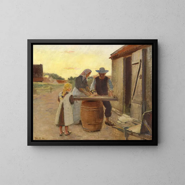 Familie van vissers bezig - Michael Ancher — ingelijst kunstwerk aan de muur