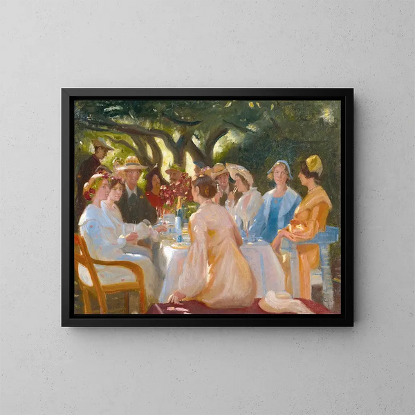 Het ontbijt van de acteurs in Skagen - Michael Ancher — ingelijst kunstwerk aan de muur
