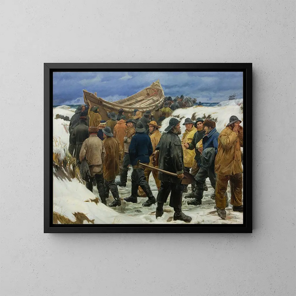De reddingsboot wordt meegevoerd door de duinen - Michael Ancher — ingelijst kunstwerk aan de muur