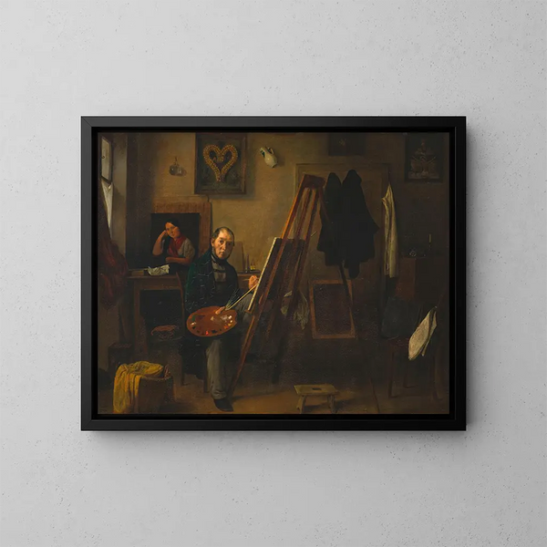 Zelfportret van Michael Neder aan het palet - Michael Neder — ingelijst kunstwerk aan de muur