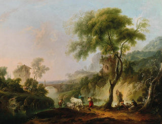 Een mediterrane landschap met herders en hun kudde - Michael Wutky — weergave van het kunstwerk