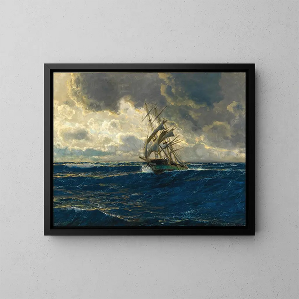 Een driemaster op zee - Michael Zeno Diemer — ingelijst kunstwerk aan de muur