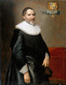 Portrait of François van Aerssen – Michiel van Mierevelt — diplomat in a black costume and white ruff, coat of arms at upper right