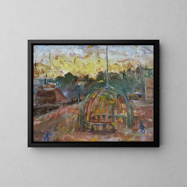 Zonsopgang in Södertälje - Mina Carlson-Bredberg — ingelijst kunstwerk aan de muur