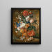 van Pioenen, rozen, anjers, irissen, anemonen, aurikels en andere bloemen in een aardewerken vaas - Mélanie de Comolera — ingelijst kunstwerk aan de muur