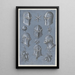 Blad met zes helmen, een ster, een lelie, heraldiek, een klok en drie trossen fruit - Monogramist TA — ingelijst kunstwerk aan de muur