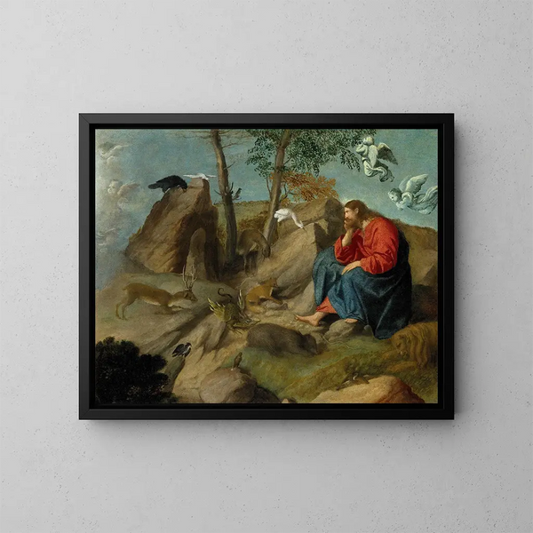 Christus in de woestijn - Moretto da Brescia — ingelijst kunstwerk aan de muur