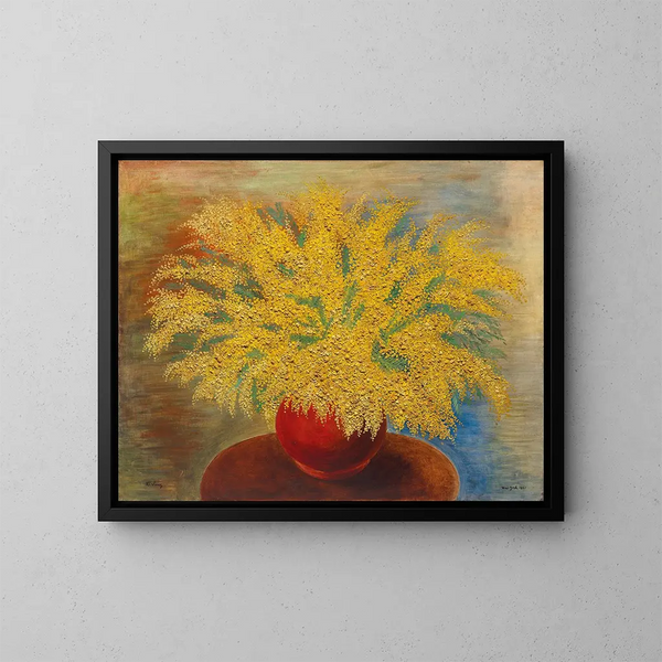 Bloemstuk van mimosa's in een rode pot - Moïse Kisling — ingelijst kunstwerk aan de muur