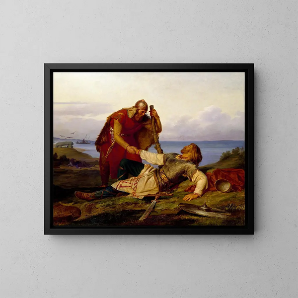 Hjalmar die zich scheidt van Orvar Odd na de strijd op Sams - Mårten Eskil Winge — ingelijst kunstwerk aan de muur