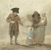 Street musician painting with woman and children - Simon Andreas Krausz — artwork view