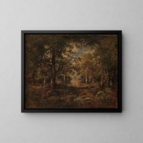 Een uitzicht door de bomen van Fontainebleau - Narcisse Virgile Diaz de la Peña — ingelijst kunstwerk aan de muur