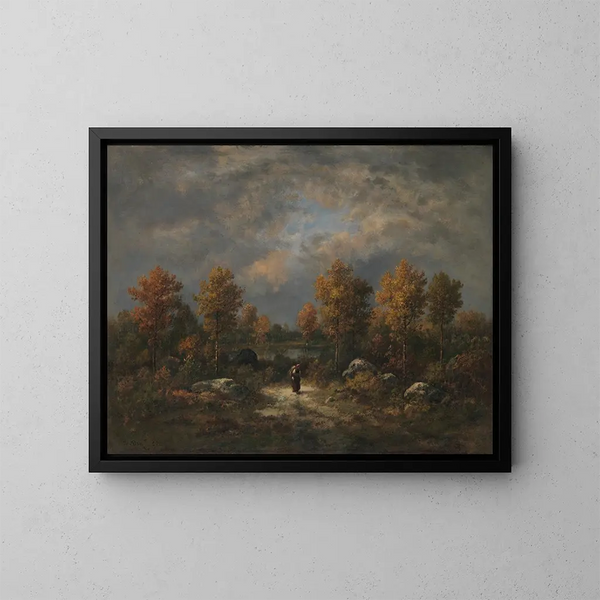 Herfst aan de rand van de vijver boslandschap - Narcisse Virgile Diaz de la Peña — ingelijst kunstwerk aan de muur