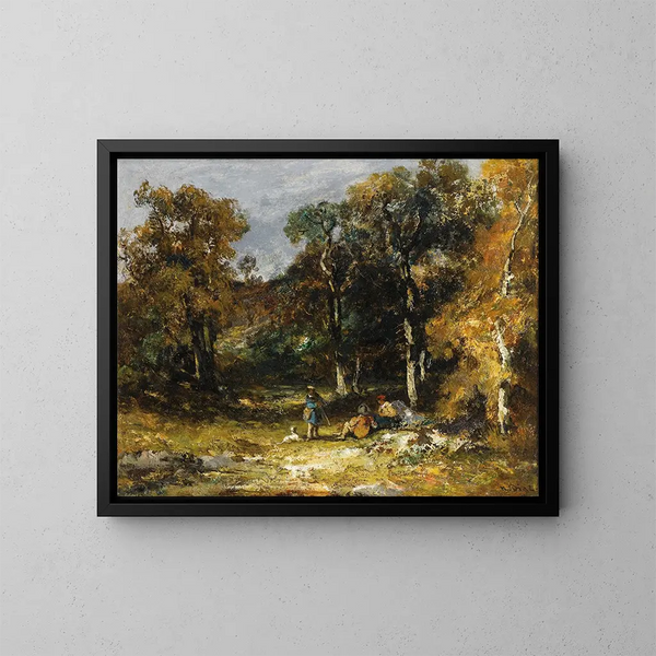 Jagers in een bosje - Narcisse Virgile Diaz de la Peña — ingelijst kunstwerk aan de muur