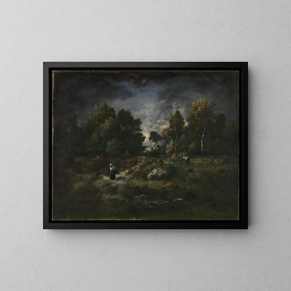 Rassembleurs de fagots dans un paysage boisé - Narcisse Virgile Diaz de la Peña — ingelijst kunstwerk aan de muur