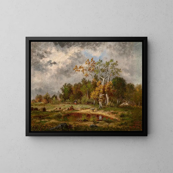 Fagotière bij een bosje naast een poel - Narcisse Virgile Diaz de la Peña — ingelijst kunstwerk aan de muur