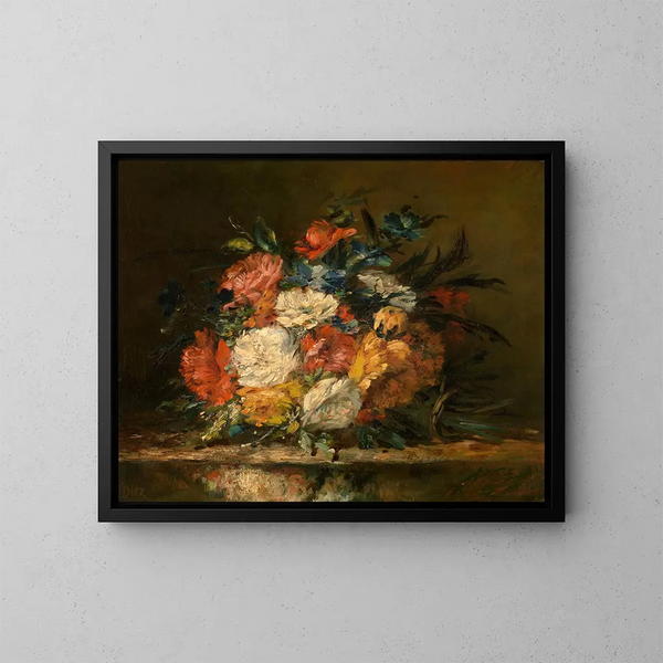 Bloemen - Narcisse Virgile Diaz de la Peña — ingelijst kunstwerk aan de muur