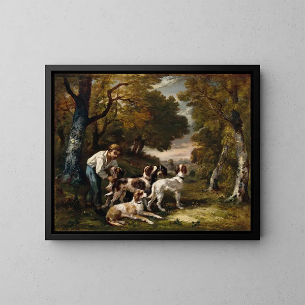 Garon et cinq chiens en fort - Narcisse Virgile Diaz de la Peña — ingelijst kunstwerk aan de muur