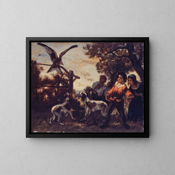 De kinderen met de valk - Narcisse Virgile Diaz de la Peña — ingelijst kunstwerk aan de muur