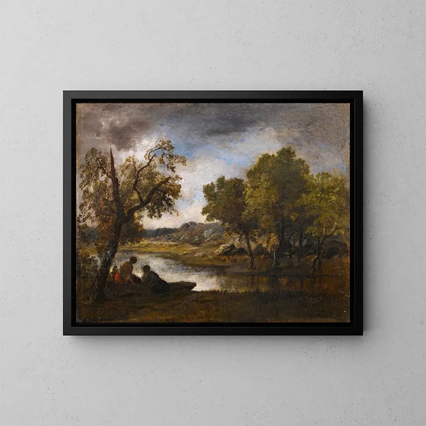 van Twee zwemmers aan de rand van een meer - Narcisse Virgile Diaz de la Peña — ingelijst kunstwerk aan de muur