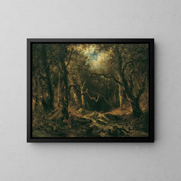 Binnen in het bos - Narcisse Virgile Diaz de la Peña — ingelijst kunstwerk aan de muur
