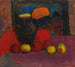 Natuurstudie met stof, bloemen in een kan, appel en container op de tafel - Alexej von Jawlensky