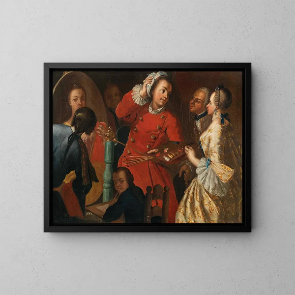 Een portretkunstenaar en andere figuren - Napolitaanse School — ingelijst kunstwerk aan de muur