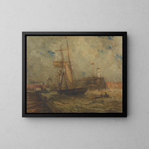 Brigantin die de haven van Littlehampton binnenvaart - Nelson Dawson — ingelijst kunstwerk aan de muur