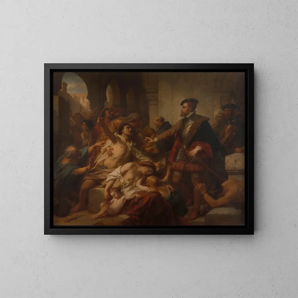 Charles V kunstdruk bevrijdt de slaven in Tunis - Nicaise De Keyser — ingelijst kunstwerk aan de muur