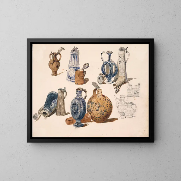 Kruiken en potten - Nicaise De Keyser — ingelijst kunstwerk aan de muur