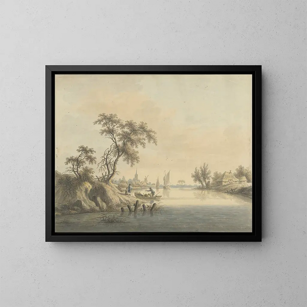 Vue du village d'Elst sur la Meuse - Nicolaas Wicart — ingelijst kunstwerk aan de muur