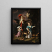 Portret van een landelijke familie met vier kinderen die mythologische figuren voorstellen, waaronder Ganymedes en Diana met een hert - Nicolaes Maes — ingelijst kunstwerk aan de muur