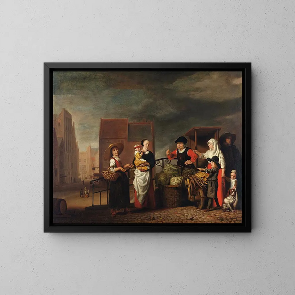 Groentemarkt - Nicolaes Maes — ingelijst kunstwerk aan de muur