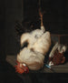 Een witte haan en een duif op een stenen tafel - Nicolaes van Gelder — weergave van het kunstwerk
