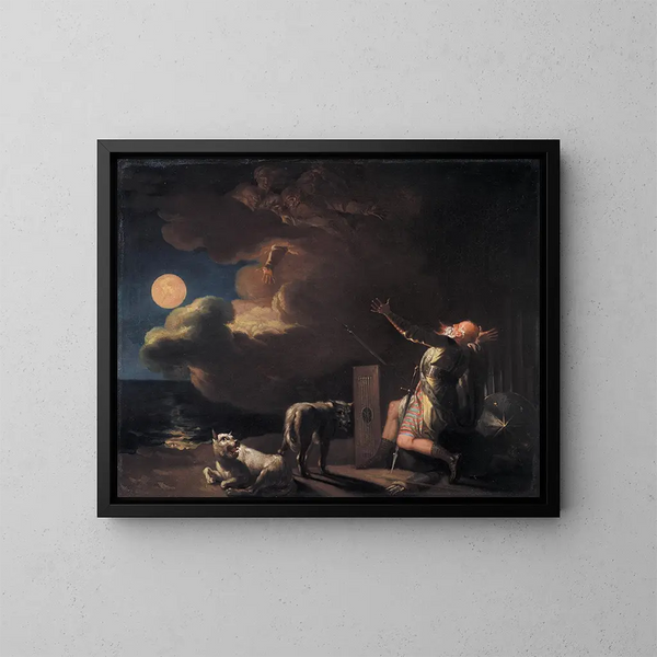 Fingal ziet de geesten van zijn voorouders bij maanlicht - Nicolai Abildgaard — ingelijst kunstwerk aan de muur