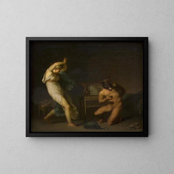 Fotis ziet haar minnaar Lucius veranderd in een ezel, motief van L'Âne d'or - Nicolai Abildgaard — ingelijst kunstwerk aan de muur