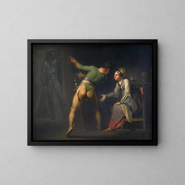Hamlet en zijn moeder, episode uit Hamlet van Shakespeare - Nicolai Abildgaard — ingelijst kunstwerk aan de muur