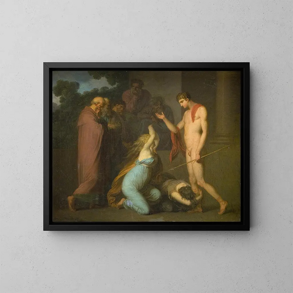 Ismène en Antigone pleiten bij Theseus - Nicolai Abildgaard — ingelijst kunstwerk aan de muur