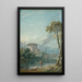 Landschap met een visser aan de rand van een meer, op de achtergrond een grote duiventil - Nicolas Jacques Julliard — ingelijst kunstwerk aan de muur