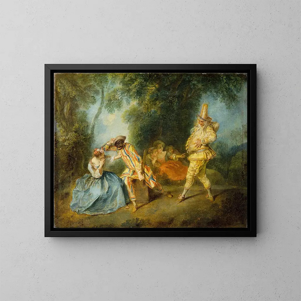 Een scène uit een Italiaanse komedie - Nicolas Lancret — ingelijst kunstwerk aan de muur