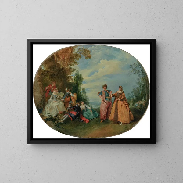 Een openluchtconcert met de mooie Griek en de verliefde Turk - Nicolas Lancret — ingelijst kunstwerk aan de muur