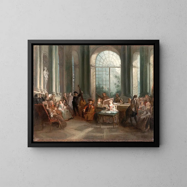 Concert in de ovalen salon van het kasteel van Pierre Crozat in Montmorency - Nicolas Lancret — ingelijst kunstwerk aan de muur